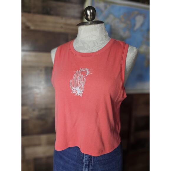 Outlaw Coral Skull and Cactus Cropped Tank Top - Picture 1 of 6